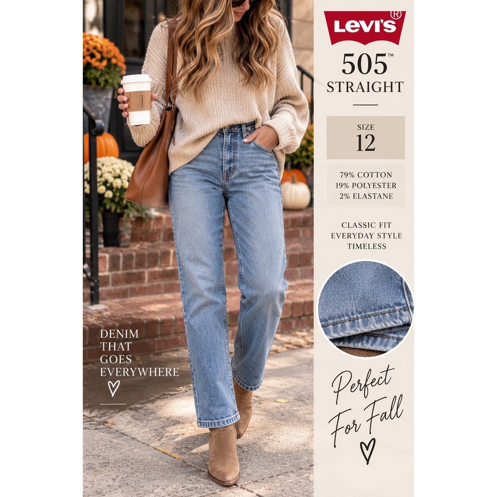 Levis 505 Straight Leg Jeans Womens 12 Medium Wash Blue Denim 0120-099-501